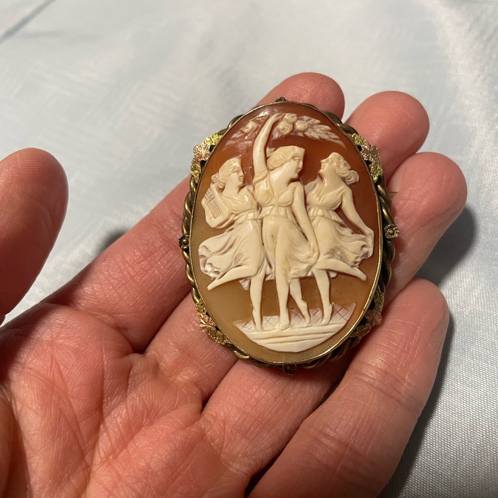 Antique Cameo Brooch in Cream and Brown-Gold Frame